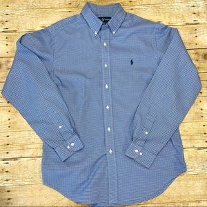 Ralph Lauren Mens 16/Large Classic Fit Blue Plaid Long Sleeve Button Up Shirt